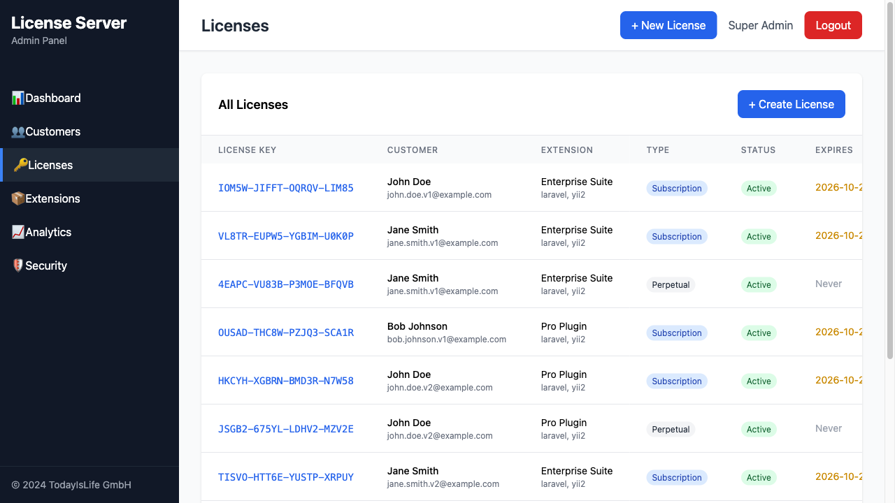 License Management Interface